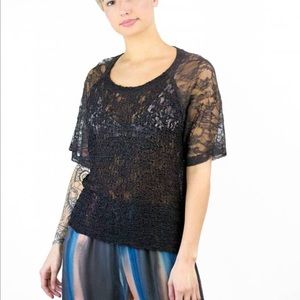 Raquel Allegra Black Lace Raglan Tee
